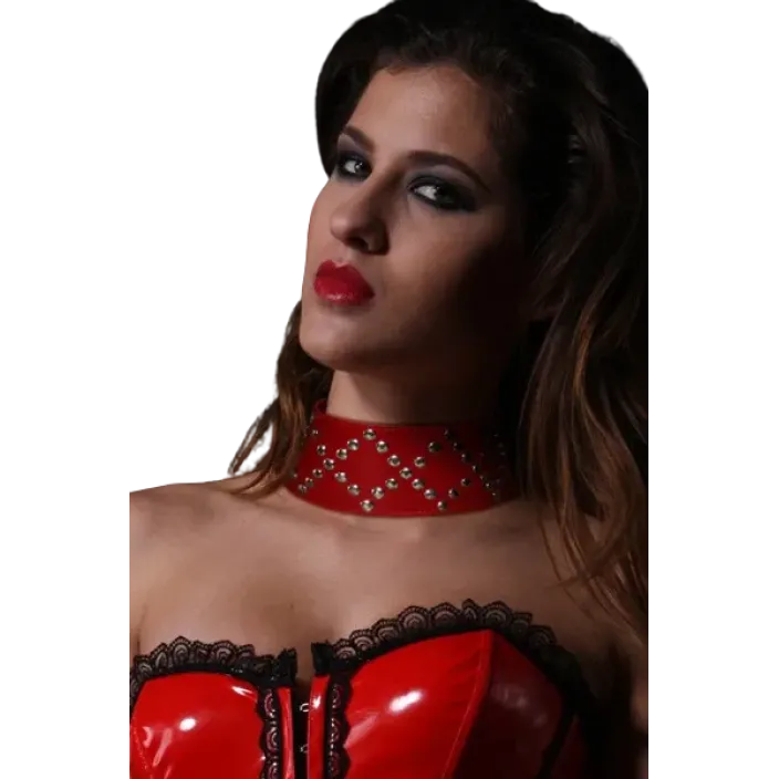 קולר BDSM אדום עם ניטים | Rouge